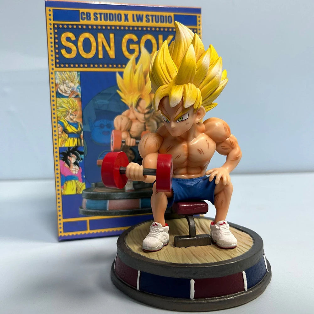 Dragon Ball Fitness Son Goku Bodybuilding Muscle Lifting Dumbbells Anime Figure PVC