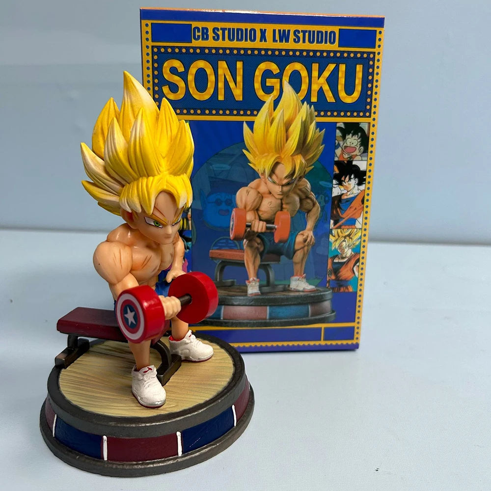 Dragon Ball Fitness Son Goku Bodybuilding Muscle Lifting Dumbbells Anime Figure PVC