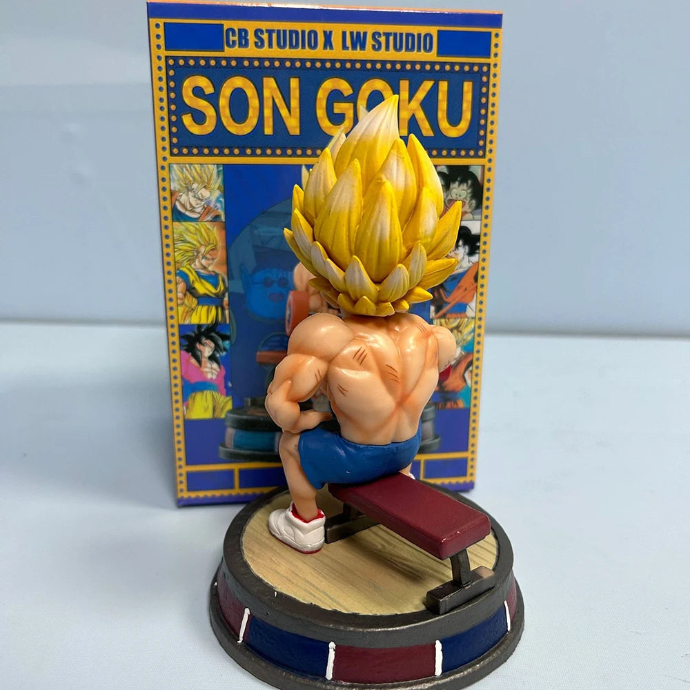 Dragon Ball Fitness Son Goku Bodybuilding Muscle Lifting Dumbbells Anime Figure PVC