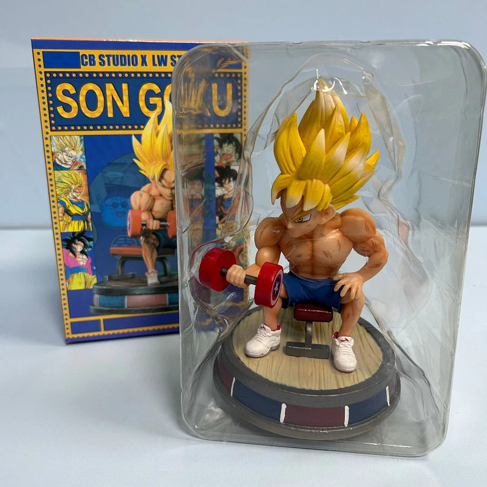Dragon Ball Fitness Son Goku Bodybuilding Muscle Lifting Dumbbells Anime Figure PVC
