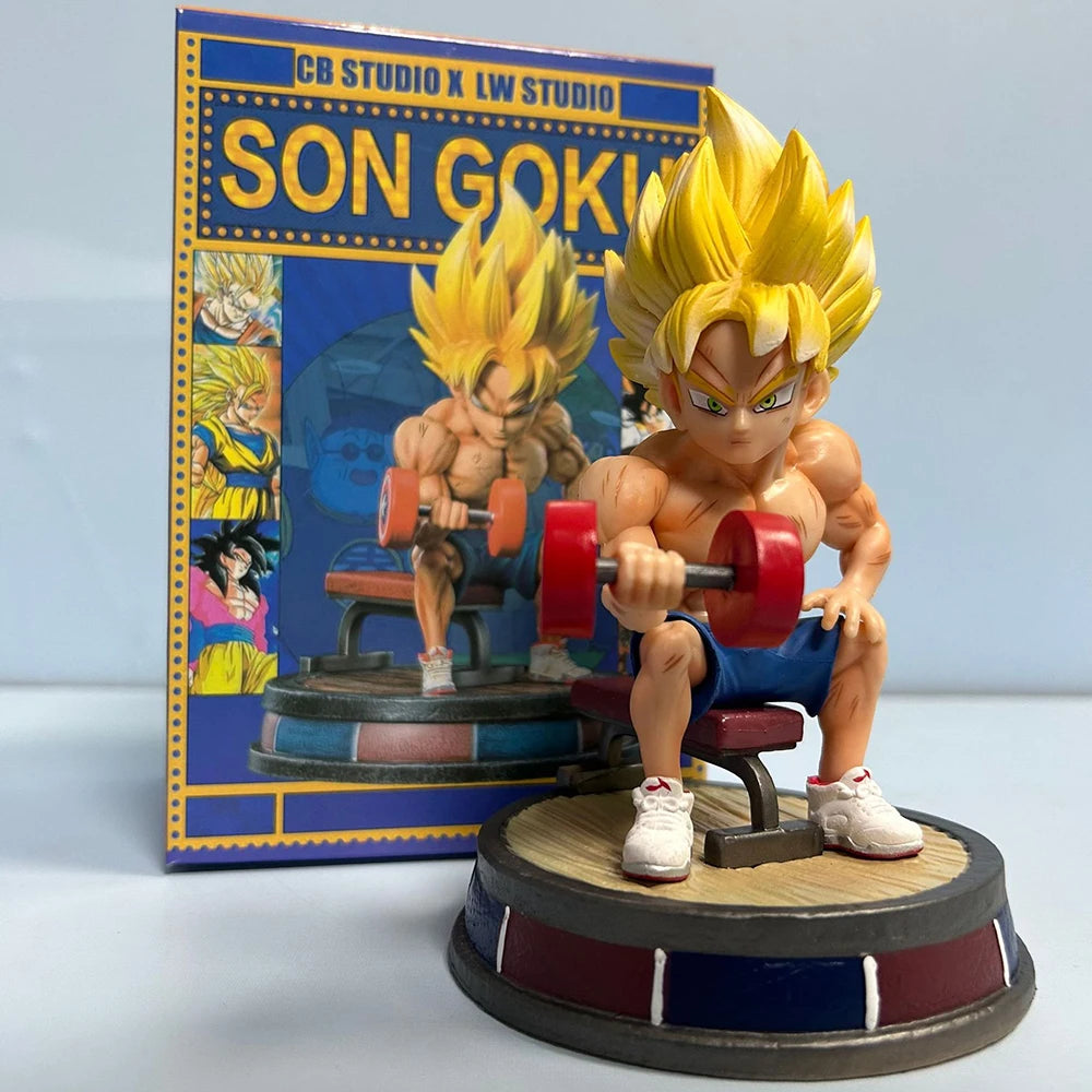 Dragon Ball Fitness Son Goku Bodybuilding Muscle Lifting Dumbbells Anime Figure PVC