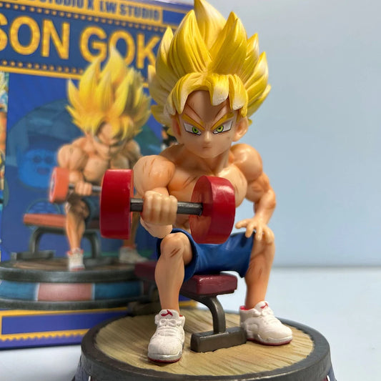 Dragon Ball Fitness Son Goku Bodybuilding Muscle Lifting Dumbbells Anime Figure PVC