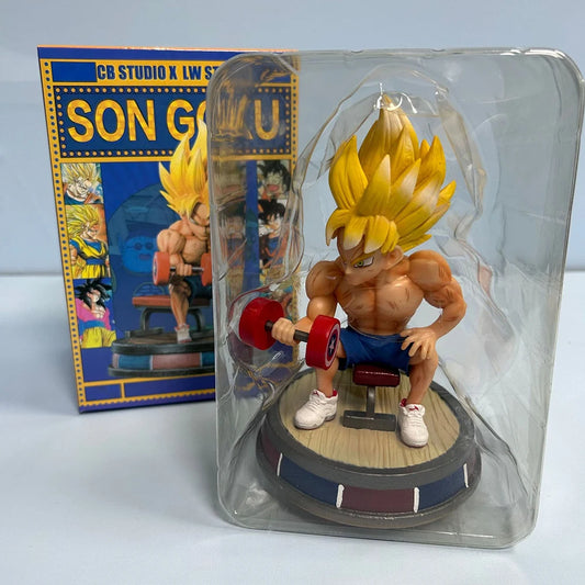 Dragon Ball Fitness Son Goku Bodybuilding Muscle Lifting Dumbbells Anime Figure PVC